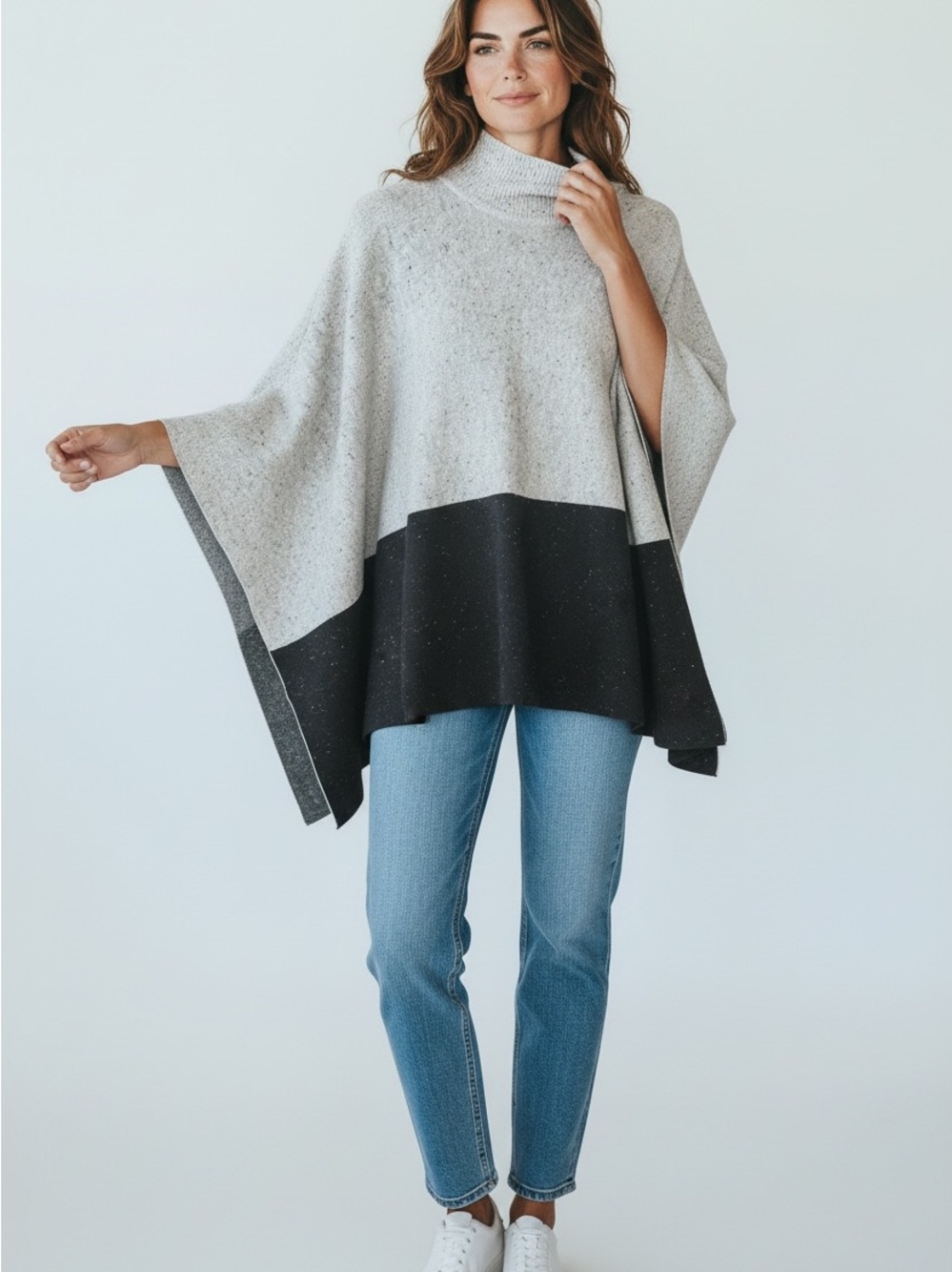 180 Ann Taylor Two-Tone Gray and Black Poncho Sweater